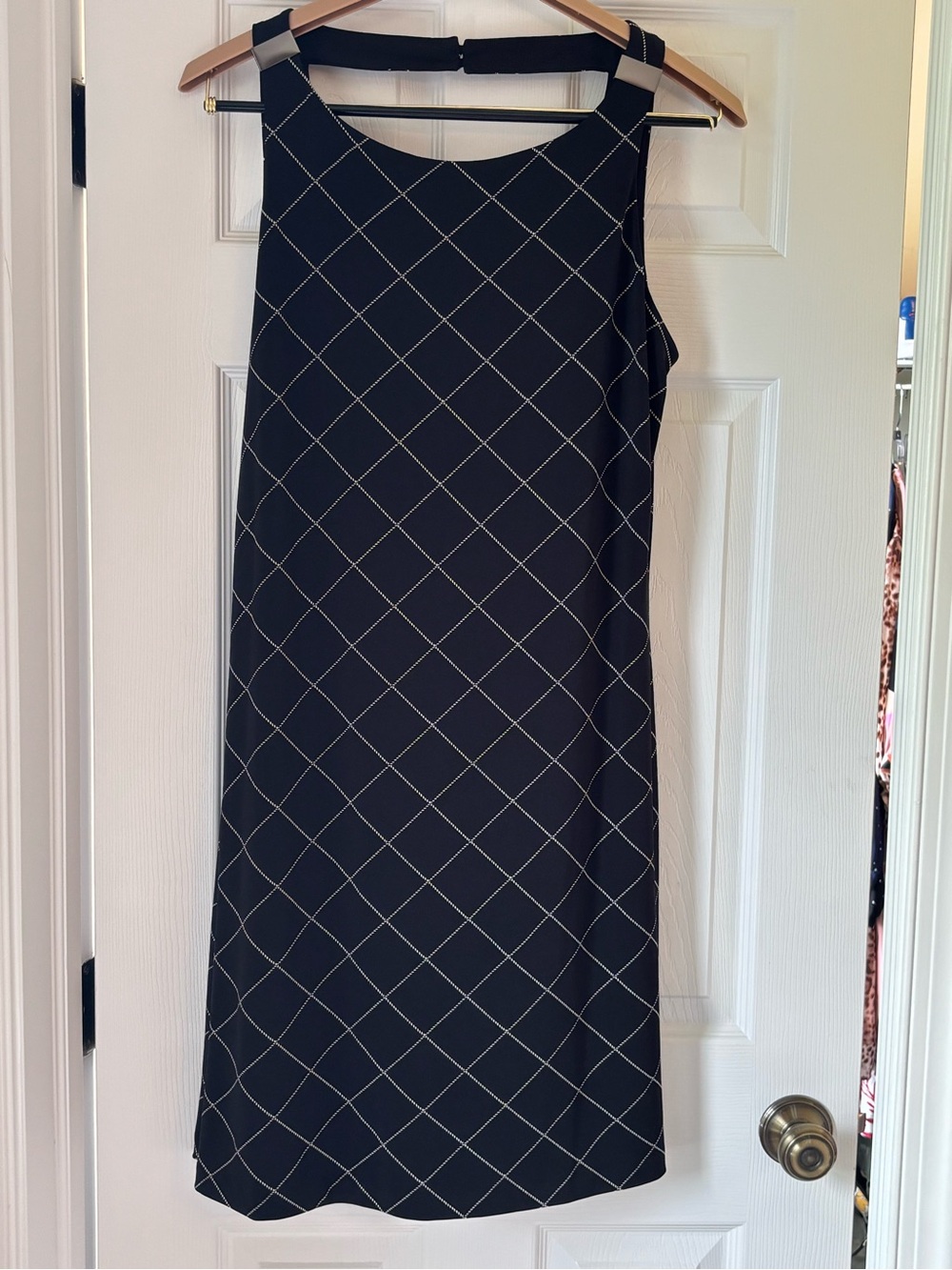 White House Black Market Black Midi Dress with White Windowpane